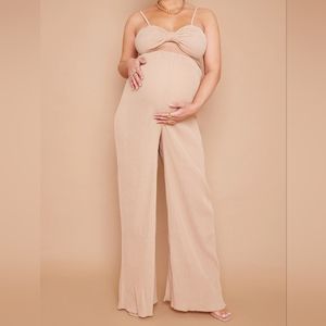Maternity Stone Crinkle Cut Out Jumpsuit
